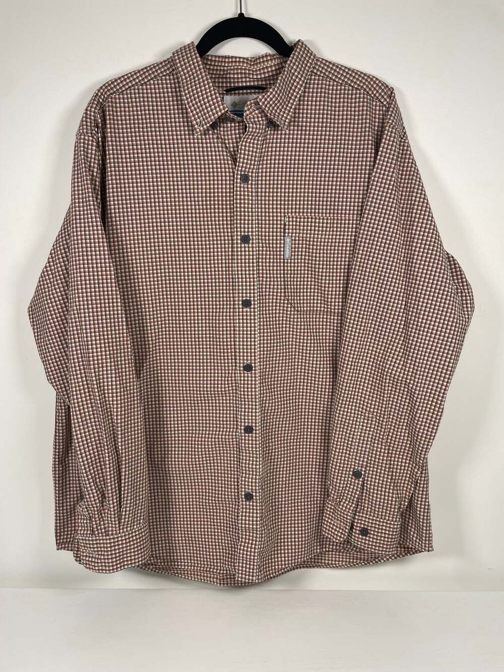 Columbia Mens XL Brown Red Gingham 100% Cotton Button Down Shirt